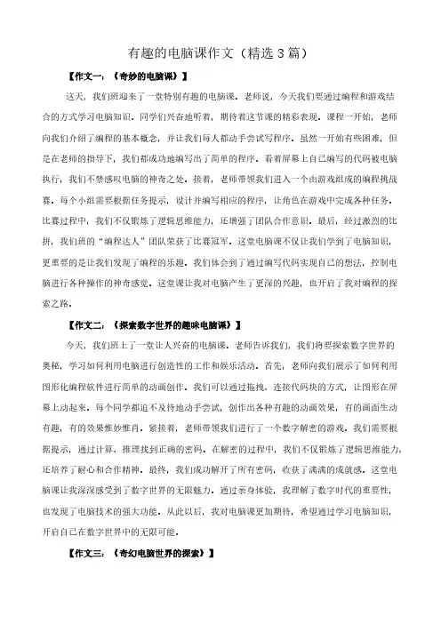 有趣的电脑课 作文(精选3篇)