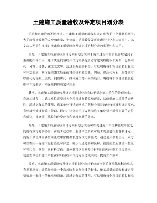 土建施工质量验收及评定项目划分表