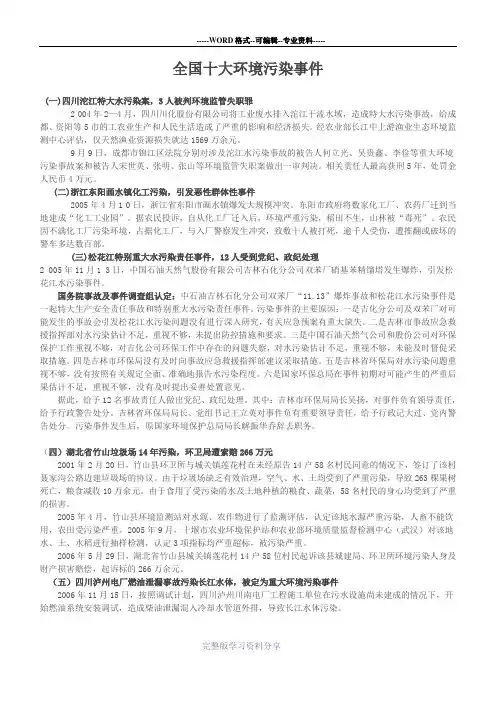 全国十大环境污染事件