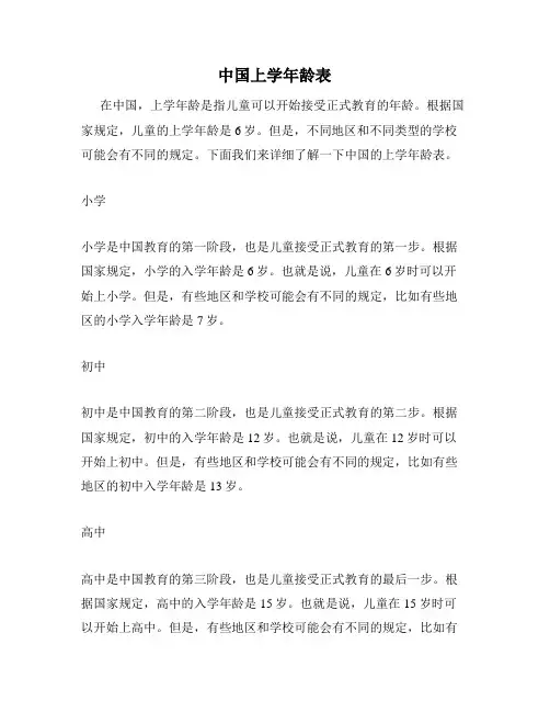 中国上学年龄表