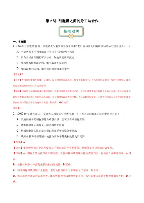 第2讲细胞器之间的分工与合作-备战2025年高考生物一轮复习考点帮(全国通用)