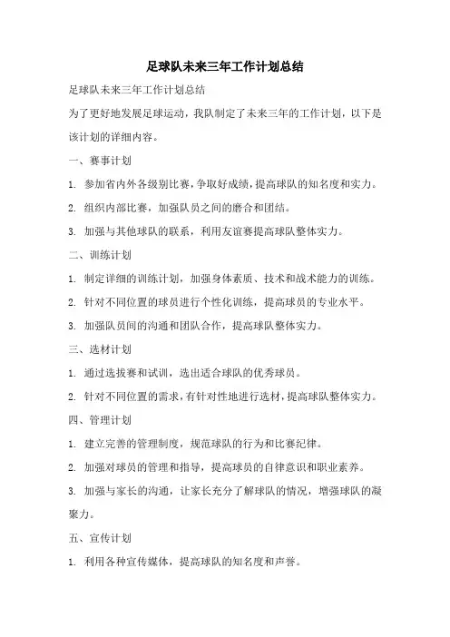 足球队未来三年工作计划总结