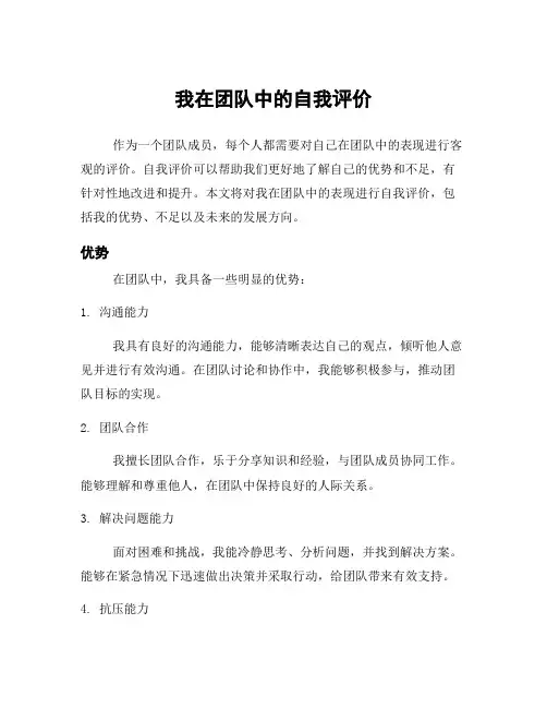我在团队中的自我评价
