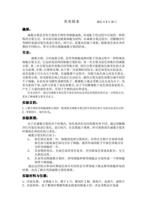 动植物减数分离过程中染色体行为的观察
