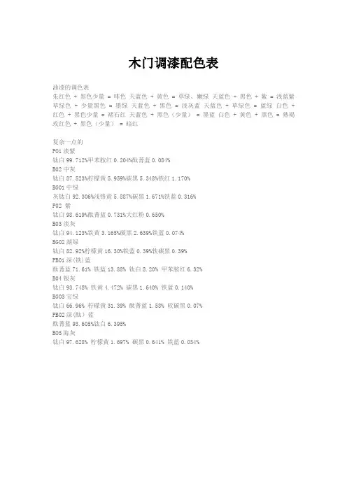 木门调漆配色表