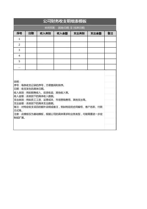 公司财务收支明细表模板