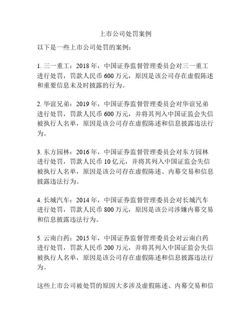 上市公司处罚案例