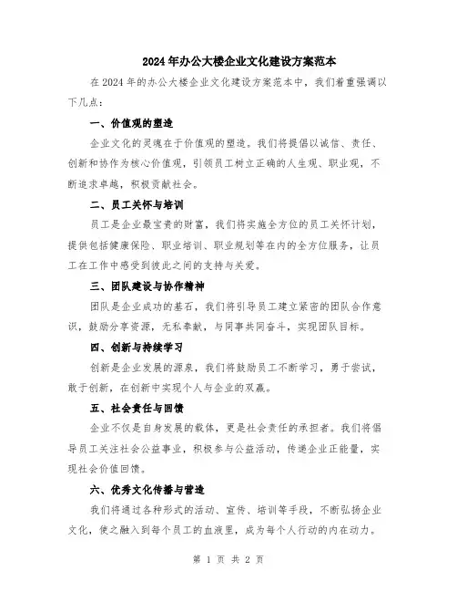 2024年办公大楼企业文化建设方案范本