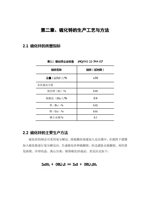 第二章、硫化锌的生产工艺与方法