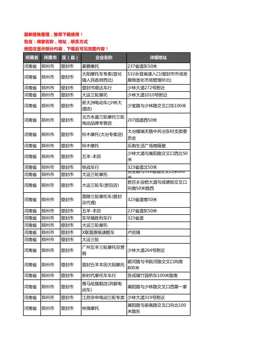 新版河南省郑州市登封市摩托车企业公司商家户名录单联系方式地址大全31家