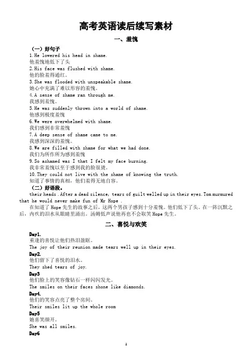 高中英语2024届高考读后续写素材(羞愧+喜悦欢笑+外貌描写)