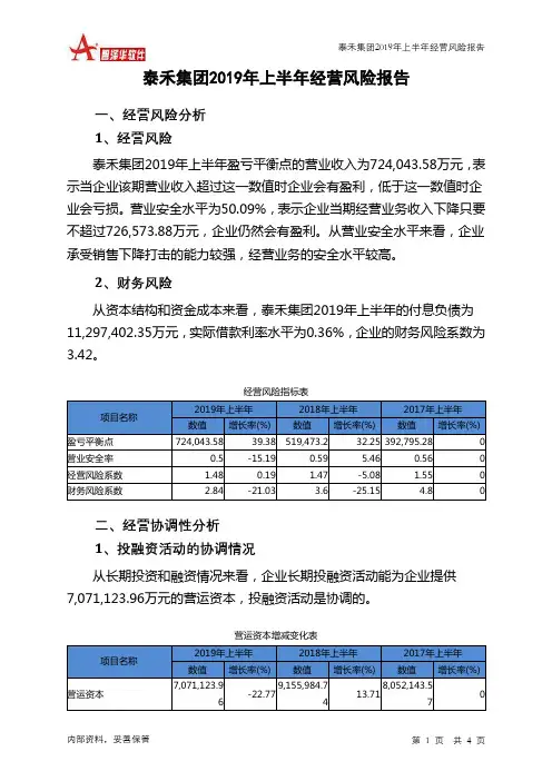 泰禾集团2019年上半年经营风险报告