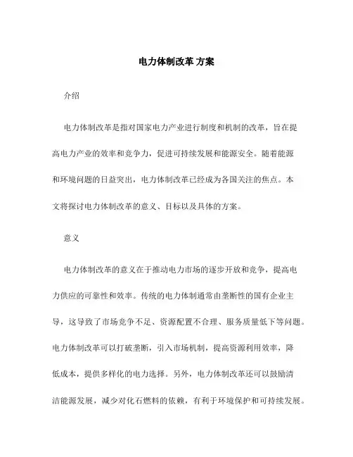 电力体制改革 方案