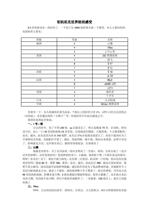 初玩坦克世界轻坦感受