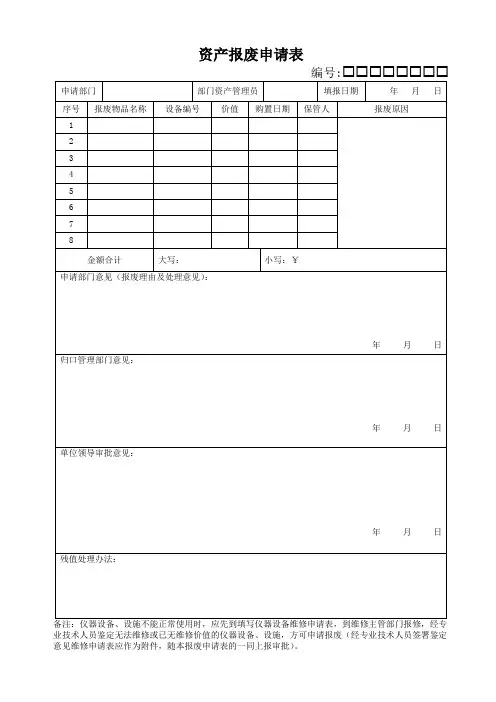 资产报废申请表(空白模板)