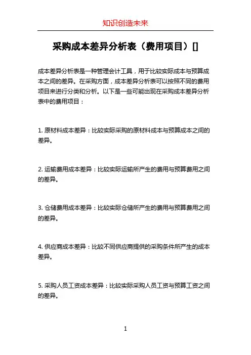 采购成本差异分析表(费用项目)[]