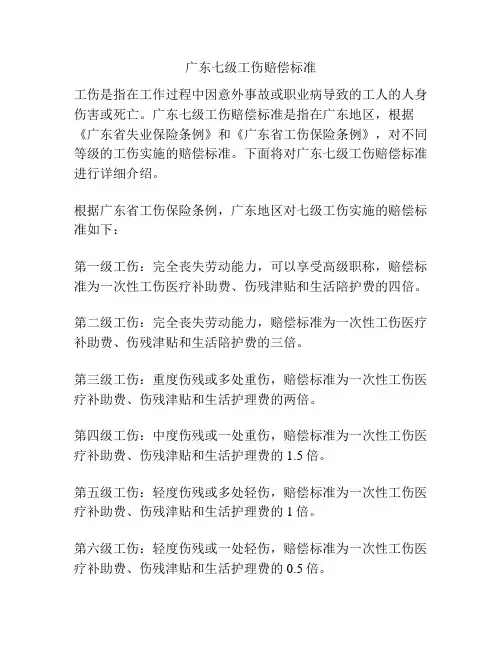 广东七级工伤赔偿标准
