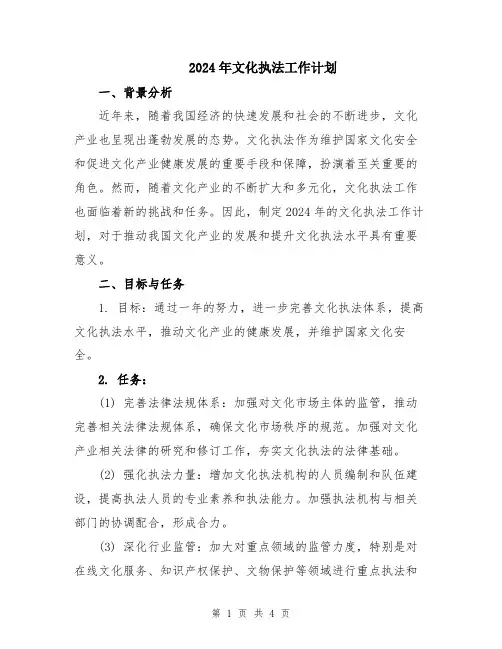 2024年文化执法工作计划