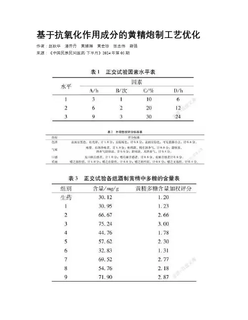 基于抗氧化作用成分的黄精炮制工艺优化