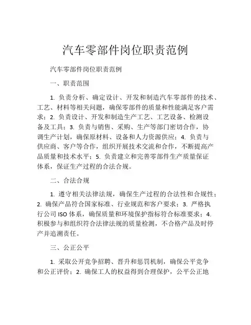 汽车零部件岗位职责范例