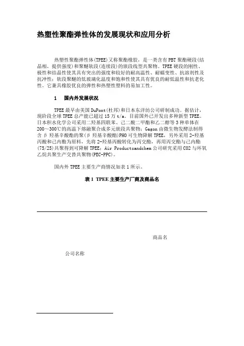 热塑性聚酯弹性体的发展现状和应用分析
