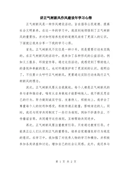 讲正气树新风作风建设年学习心得