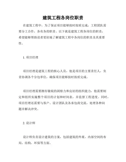 建筑工程各岗位职责