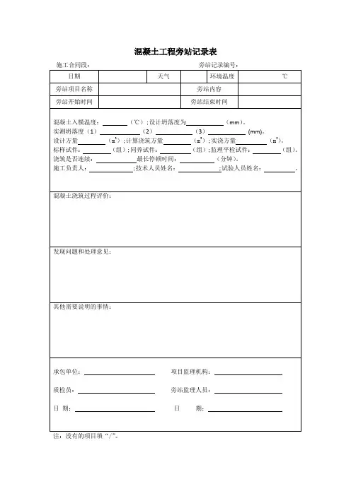 混凝土工程旁站记录表