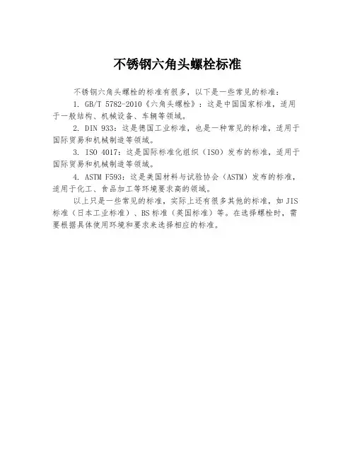 不锈钢六角头螺栓标准