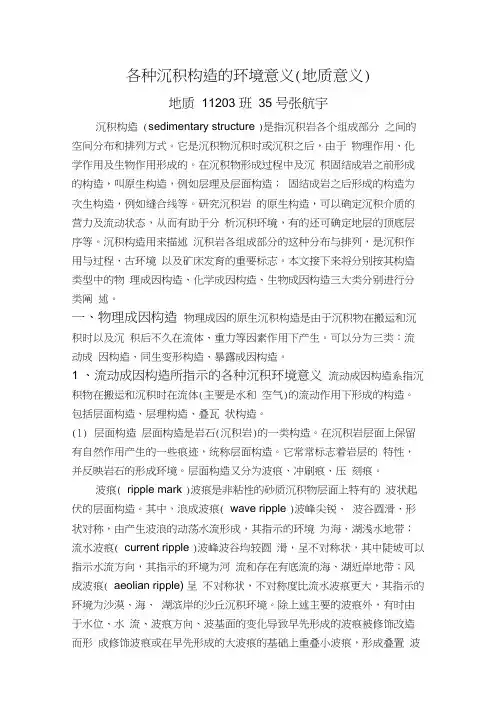 各种沉积构造的环境意义概要