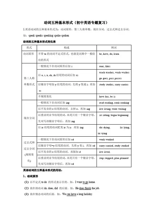 动词五种基本形式(初中英语专题复习)2