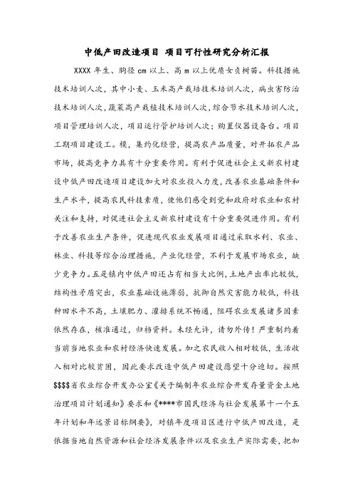 中低产田改造项目 项目可行性研究分析汇报.doc