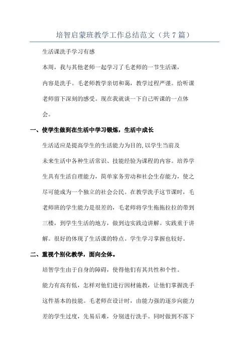 培智启蒙班教学工作总结范文(共7篇)