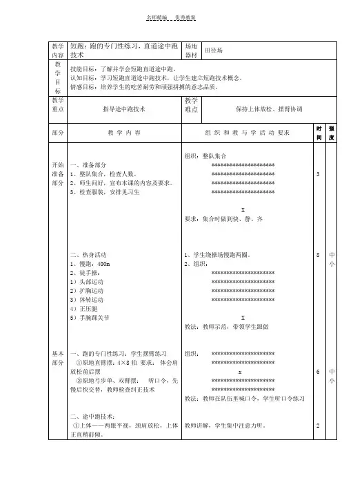 短跑直道途中跑技术教案