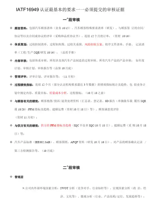 IATF16949认证最基本的要求——必须提交的审核证据