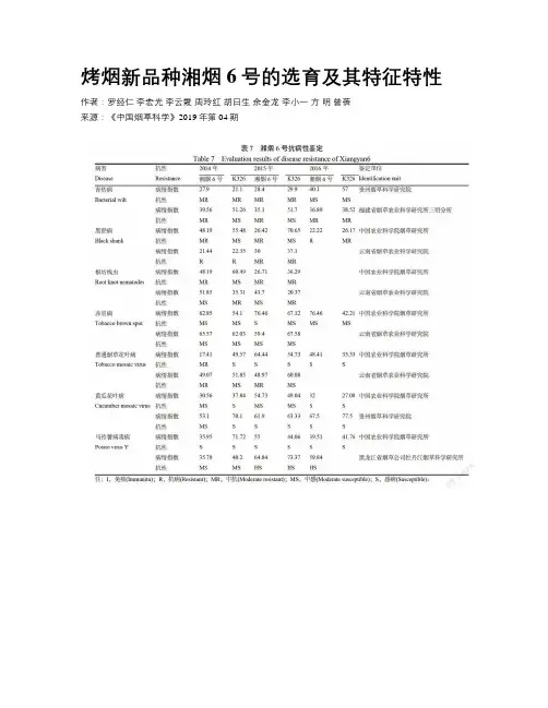烤烟新品种湘烟6号的选育及其特征特性