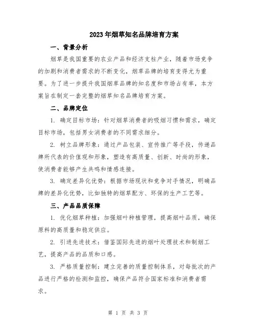 2023年烟草知名品牌培育方案