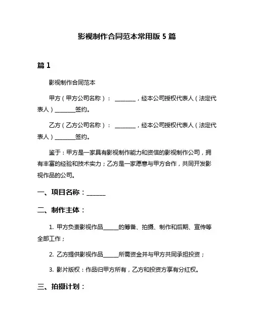 影视制作合同范本常用版5篇