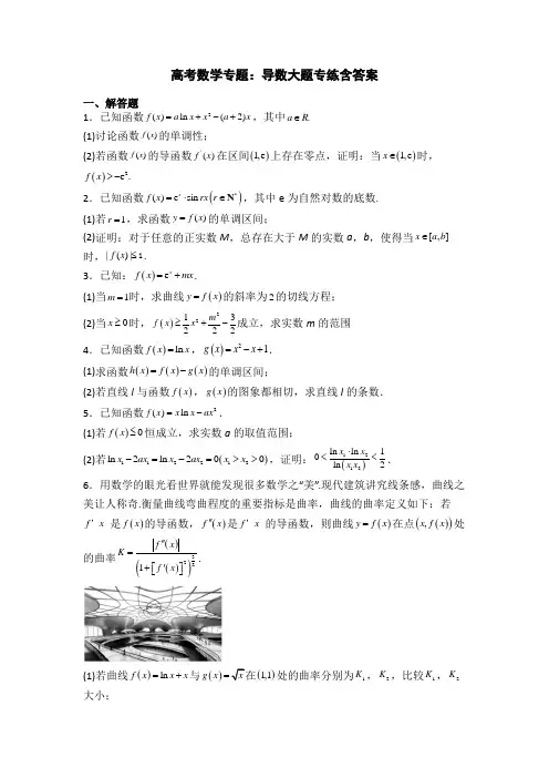 高考数学专题：导数大题专练含答案