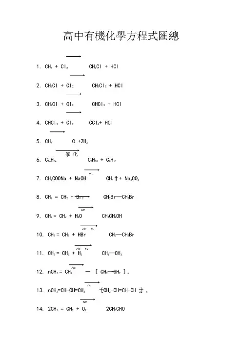 高中有机化学方程式汇总(全)(已免费)