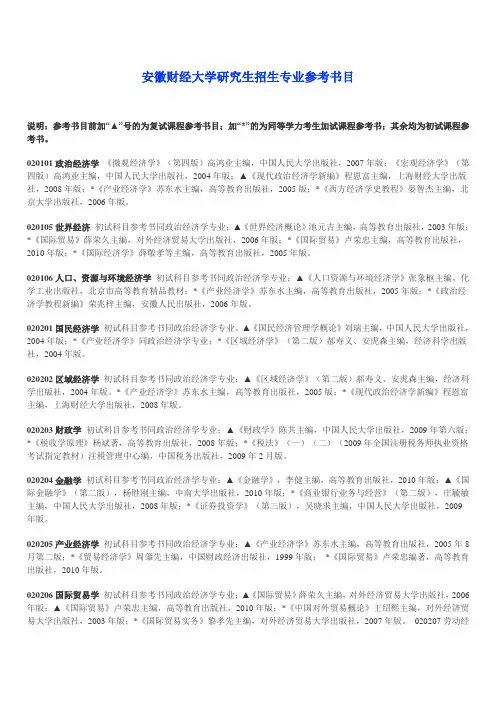 安徽财经大学研究生招生专业参考书目