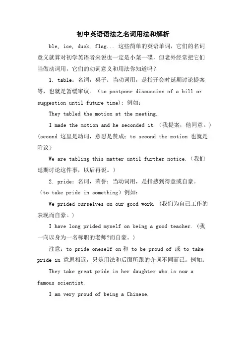 初中英语语法之名词用法和解析