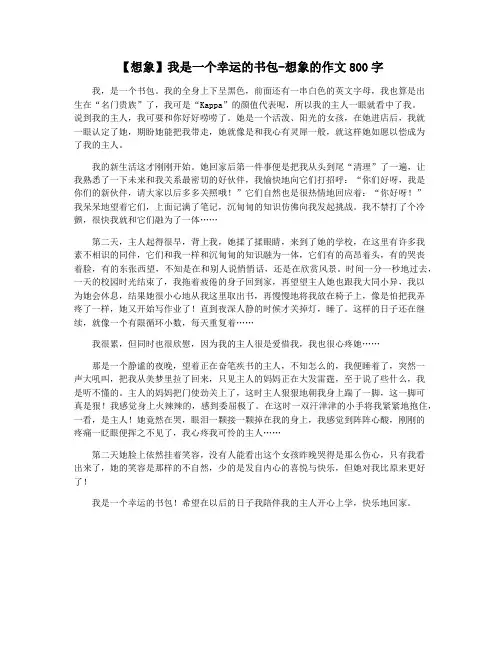 【想象】我是一个幸运的书包-想象的作文800字