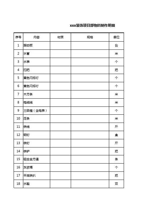 材料清单明细表格样板
