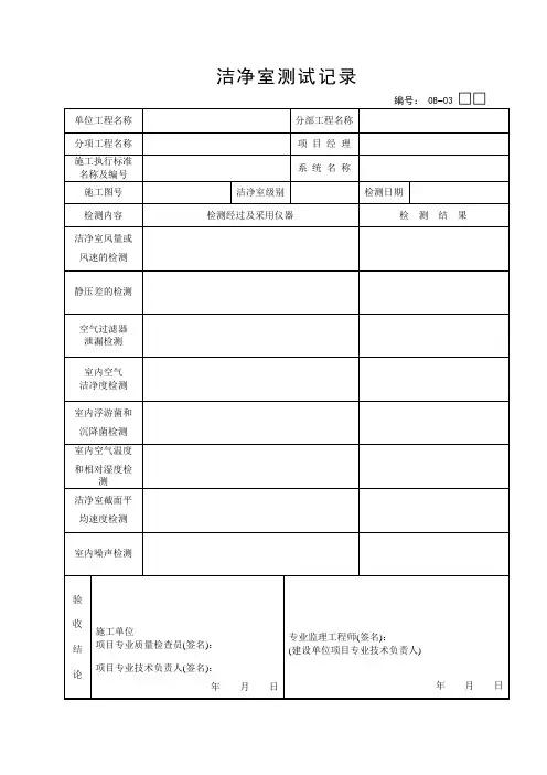 洁净室测试记录