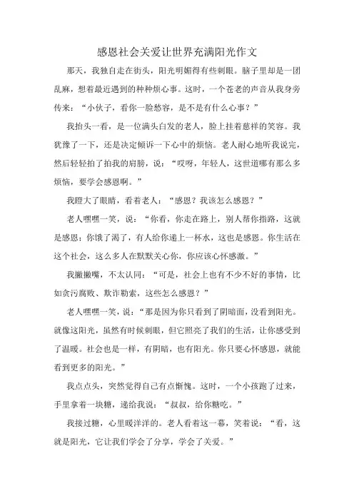 感恩社会关爱让世界充满阳光作文