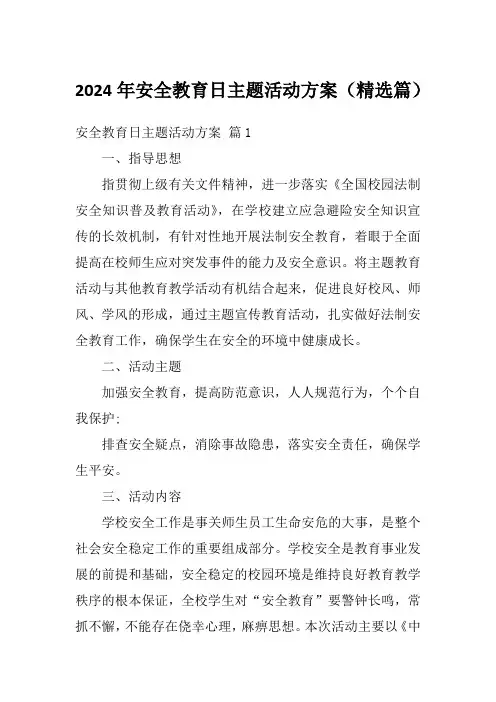 2024年安全教育日主题活动方案(精选篇)