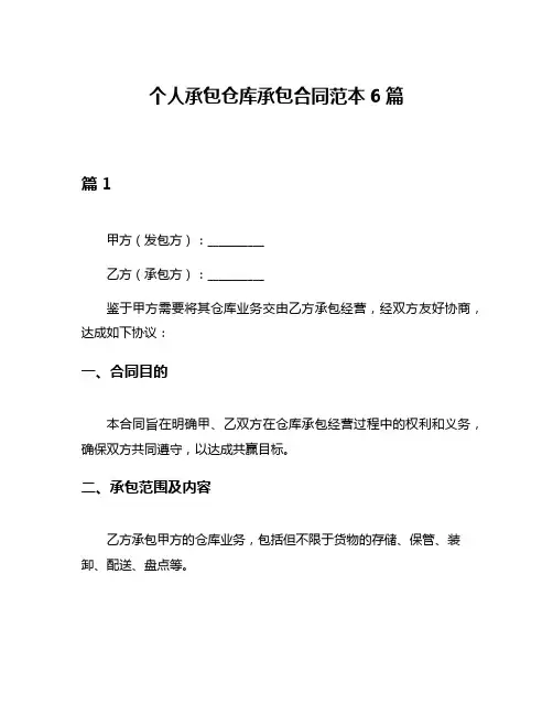 个人承包仓库承包合同范本6篇