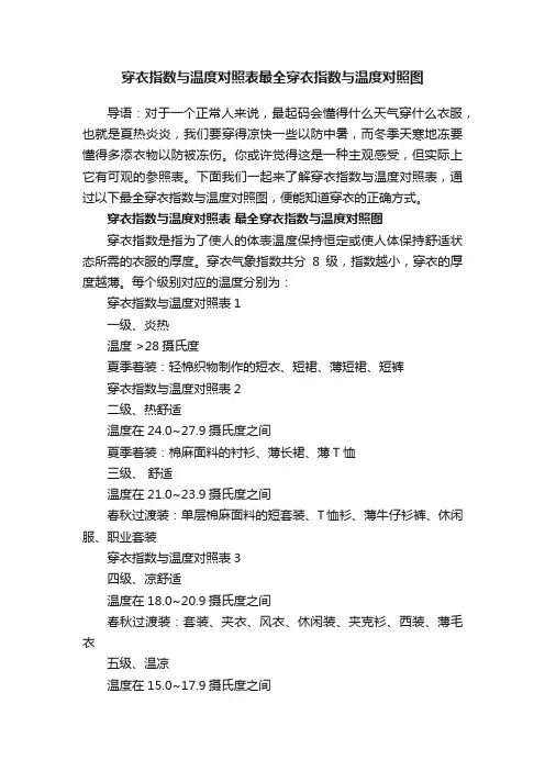 穿衣指数与温度对照表最全穿衣指数与温度对照图