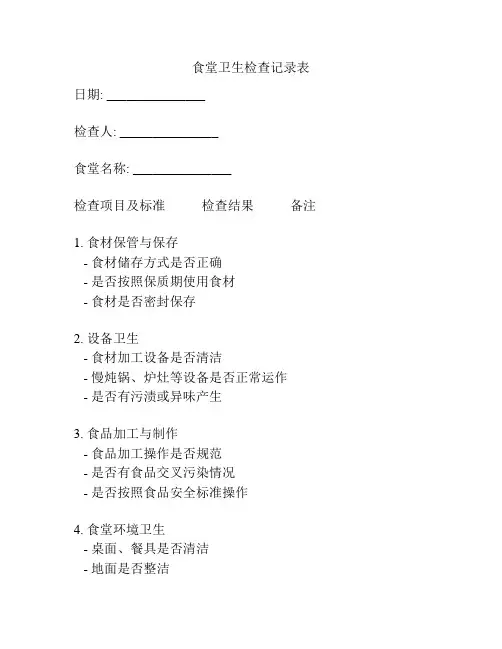 食堂卫生检查记录表